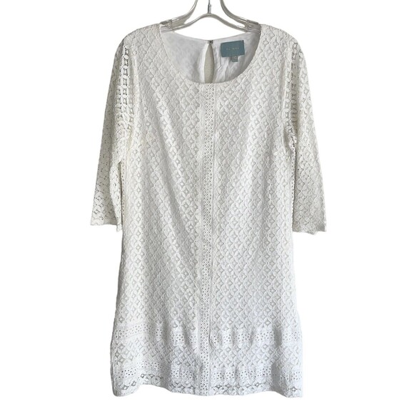 Skies Are Blue Lace Crochet Dress Womens M Embroidered Ivory Sheer Sleeves - Picture 1 of 11